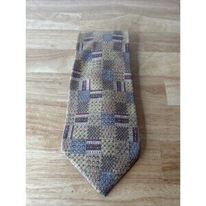 Franco De Niro Italy 100% Silk Tie Mosaic Patchwork Geometric Gold Burgundy